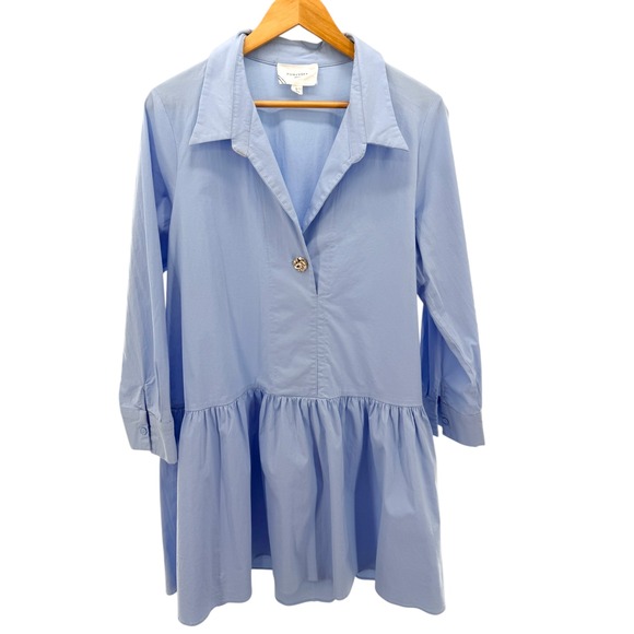 Pomander Place Light Blue Cleia Long Sleeve Drop Waist Mini Dress Size Large - Picture 2 of 6